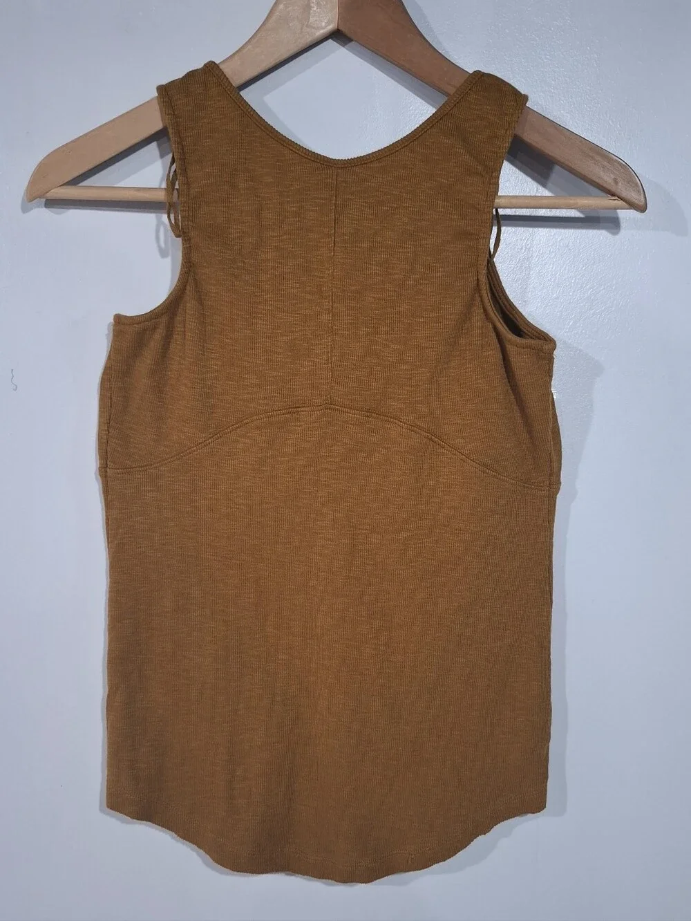 Free People Lace-Up Ribbed Tank Top - Rust Brown Sz M Babydoll Boho